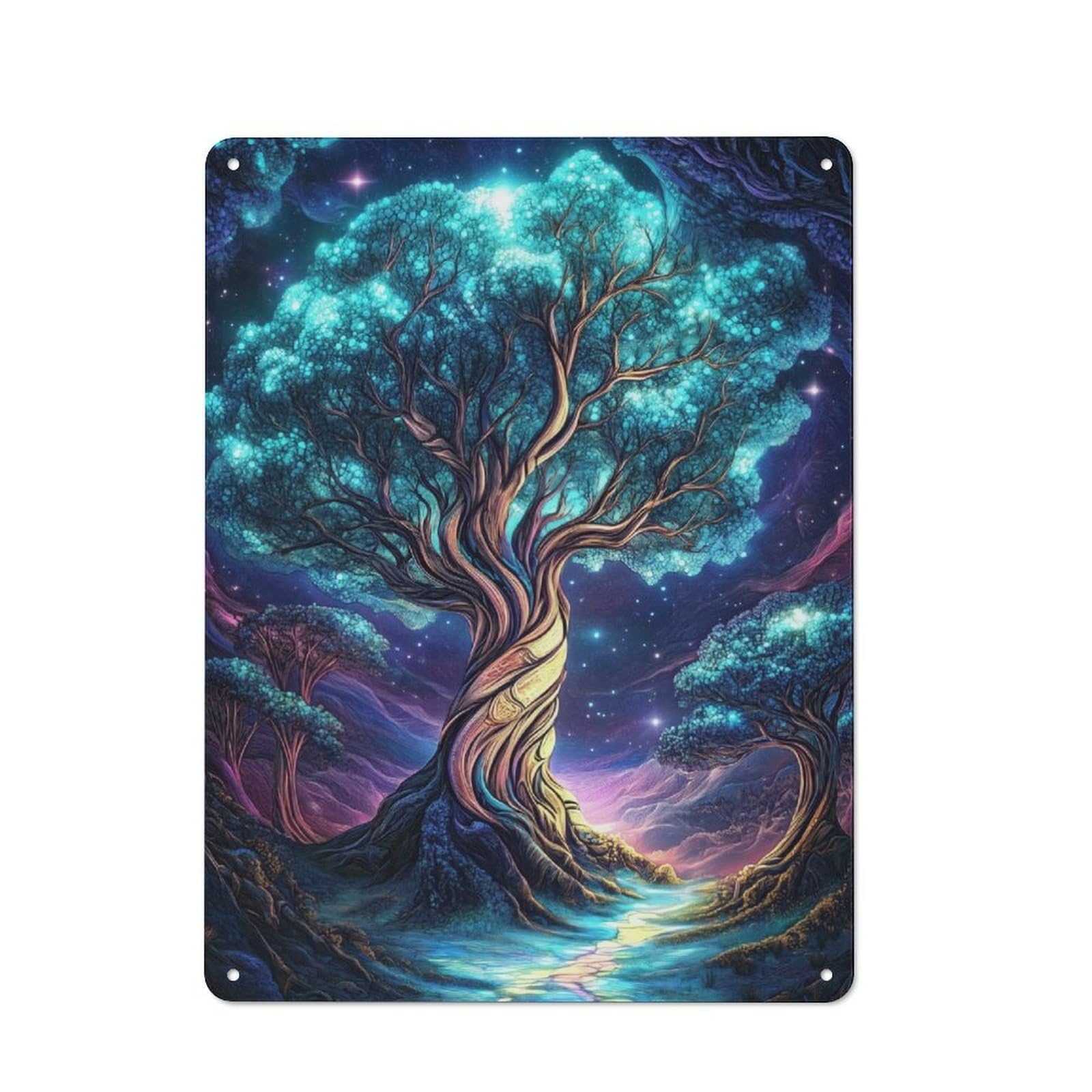 Junmoney Glowing Tree In Night Sky Tin Wall Plaque 40X30cm With For Dining Room Or Kitchen, A Metal Wall Feature For Kitchens And Dining Spaces