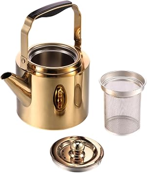 Stainless Steel Tea Pot with Infuser 1.8L Stovetop Tea Kettle Household Stainless Steel Teapot Stove Induction Kettle for Gas Hobs, Stovetop, Induction and Electric HobsGold