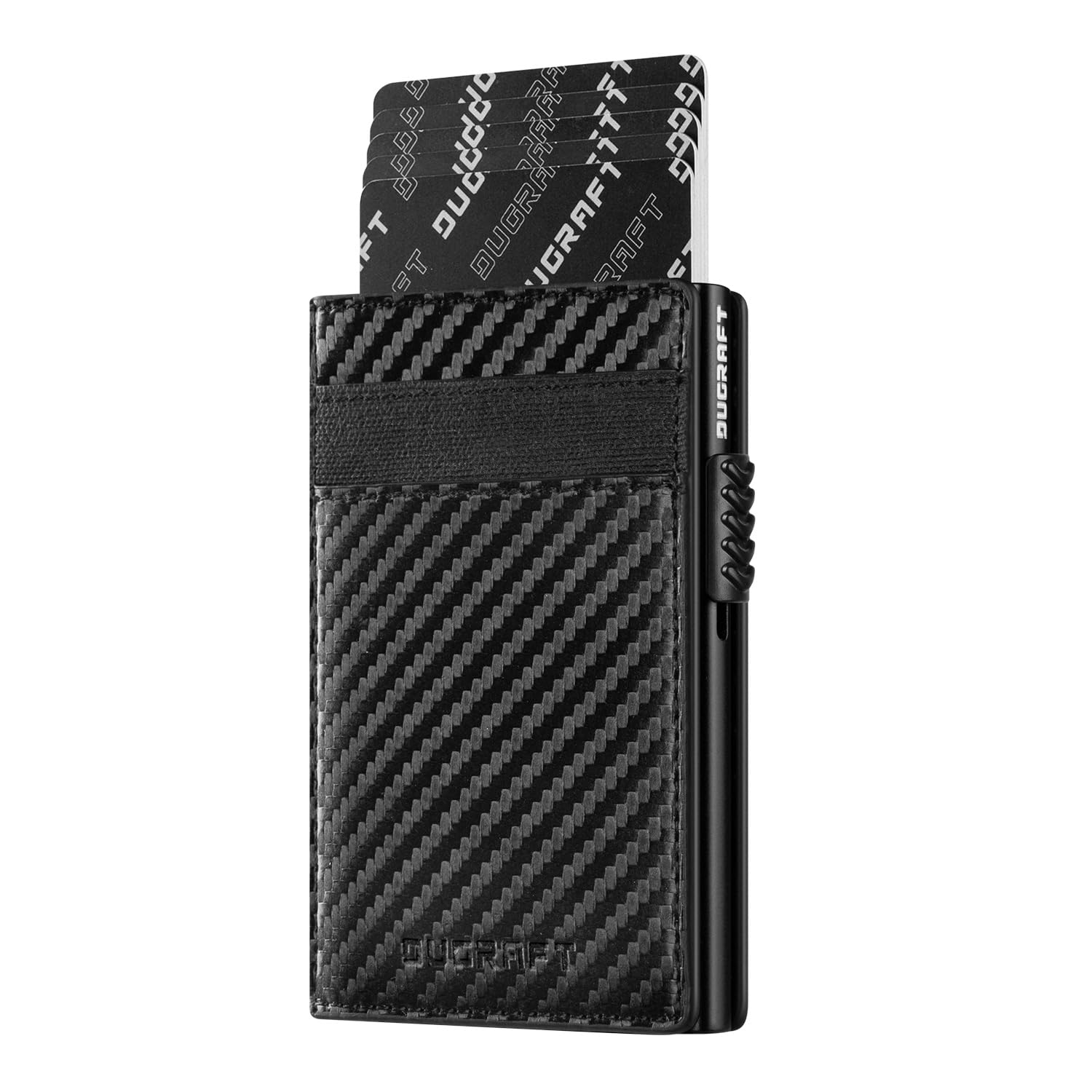DUGRAFT Card Wallet For Men - Minimalist RFID Blocking Metal Pop-Up Wallet, Holds 6 Cards, Black