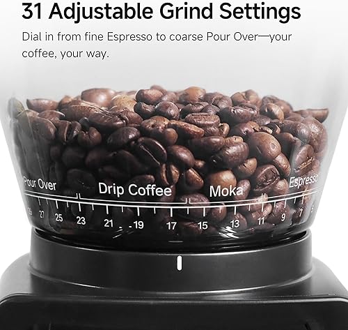 Miniatura 2 de HIBREW Molinillo de café G3, 31 niveles de ajustes de precisión, molinillo eléctrico de rebabas para teteras de prensa turcoespressomocagoteofrancesa