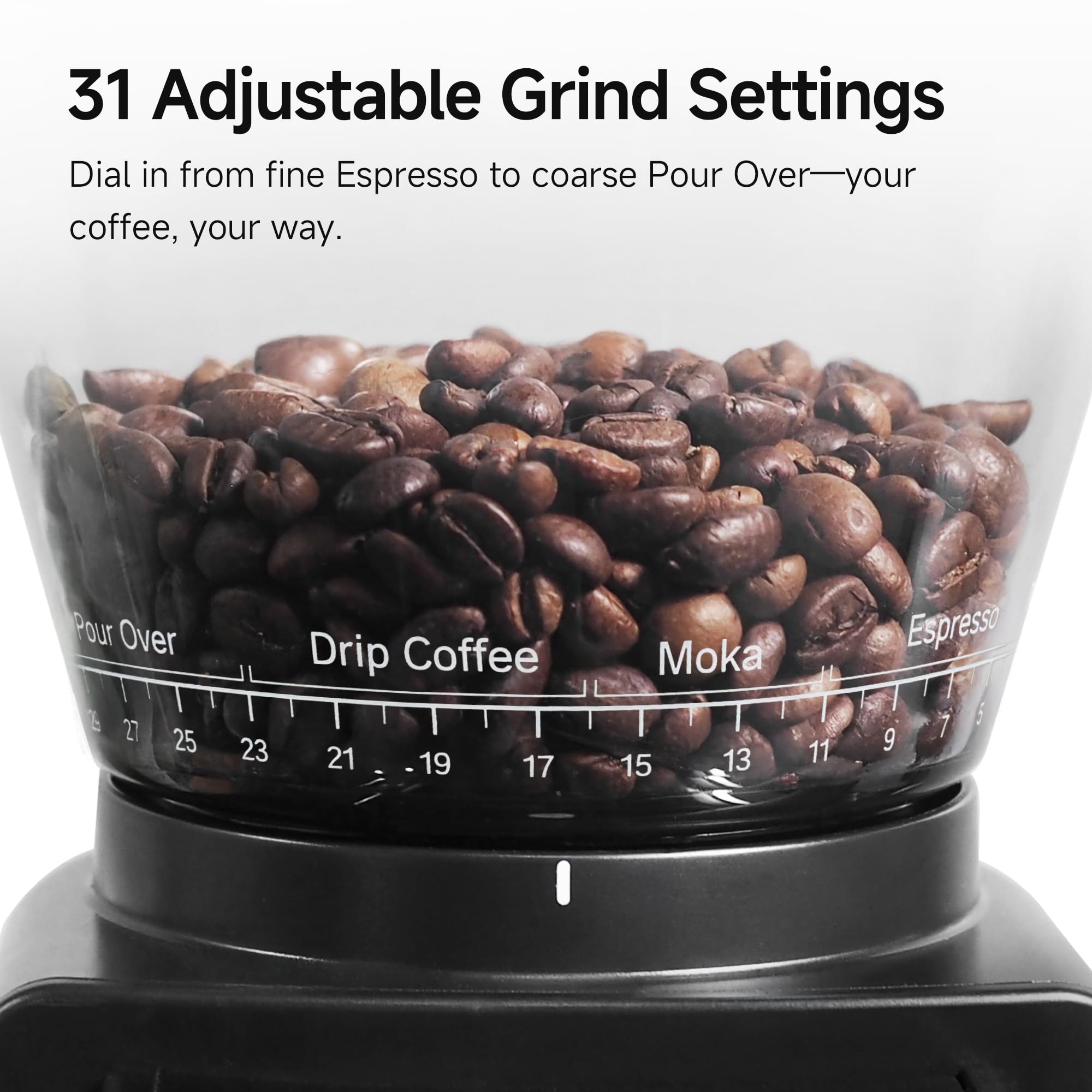 HIBREW G3 Moulin à Café Électrique, 40mm Mouture Conique, 31 Réglages, Anti-Statique & Souffleur, pour Portafiltres 51/54/58mm, Idéal Espresso & Café en Versement