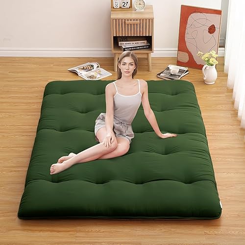 Miniatura 5 de Colchón de futón japonés tamaño matrimonial de 80 x 54 pulgadas, cama plegable gruesa para adultos, tumbona enrollable, tapete de dormir tatami,