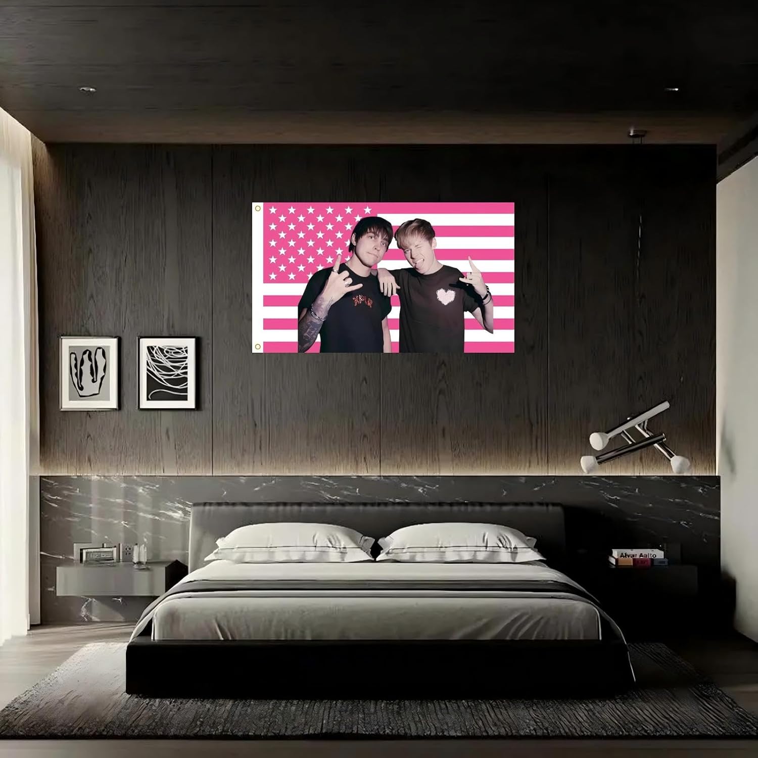 WENWELL Sam and Colby American Flag Wall Tapestry, Pink and White Stars and Stripes Design, Polyester Banner with Brass Grommets, 3x5 Feet, for College Dorm Room, Bedroom - Image 6