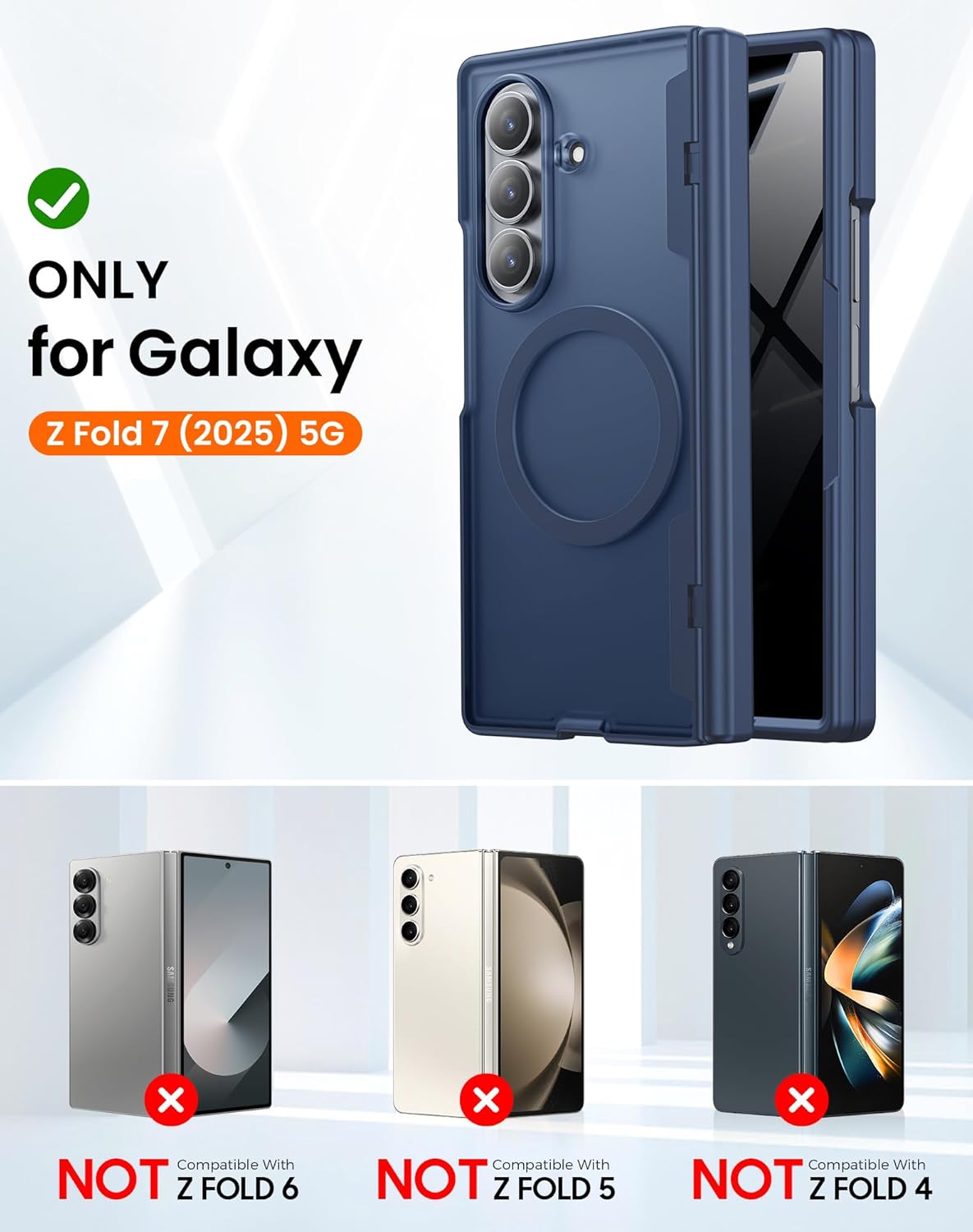 Spugan for Samsung Galaxy Z Fold 7 Case with MagSafe, [Screen Protection] [Hinge Protection] Translucent Strong Magnetic Shockproof Case for Galaxy Z Fold 7 (Privacy-Blue)