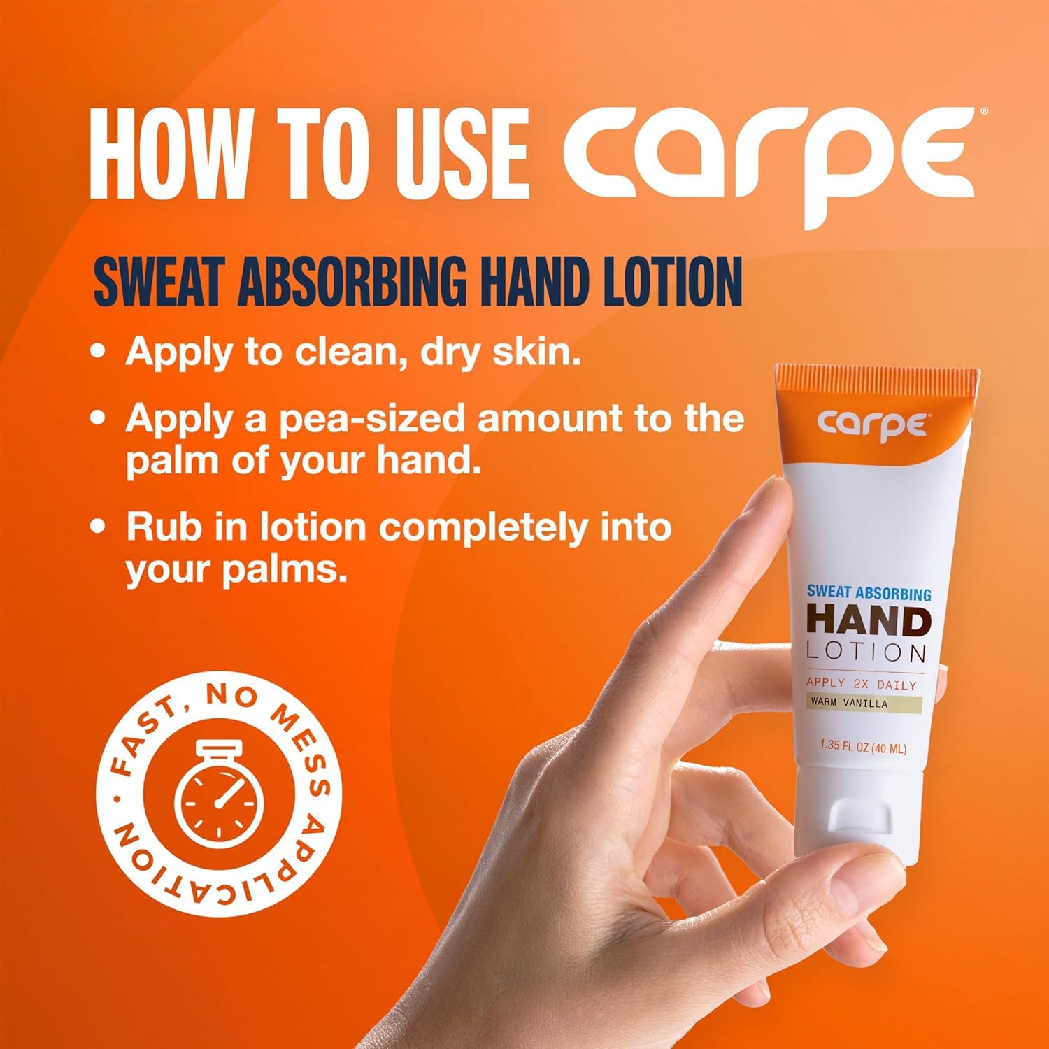 Carpe Schweißabsorbierende Handlotion (2 Stück) Eine sanfte Lotion, die von Dermatologen empfohlen wird, die hilft, das Schwitzen der Hände zu stoppen, ideal bei Hyperhidrose oder Schwitzen