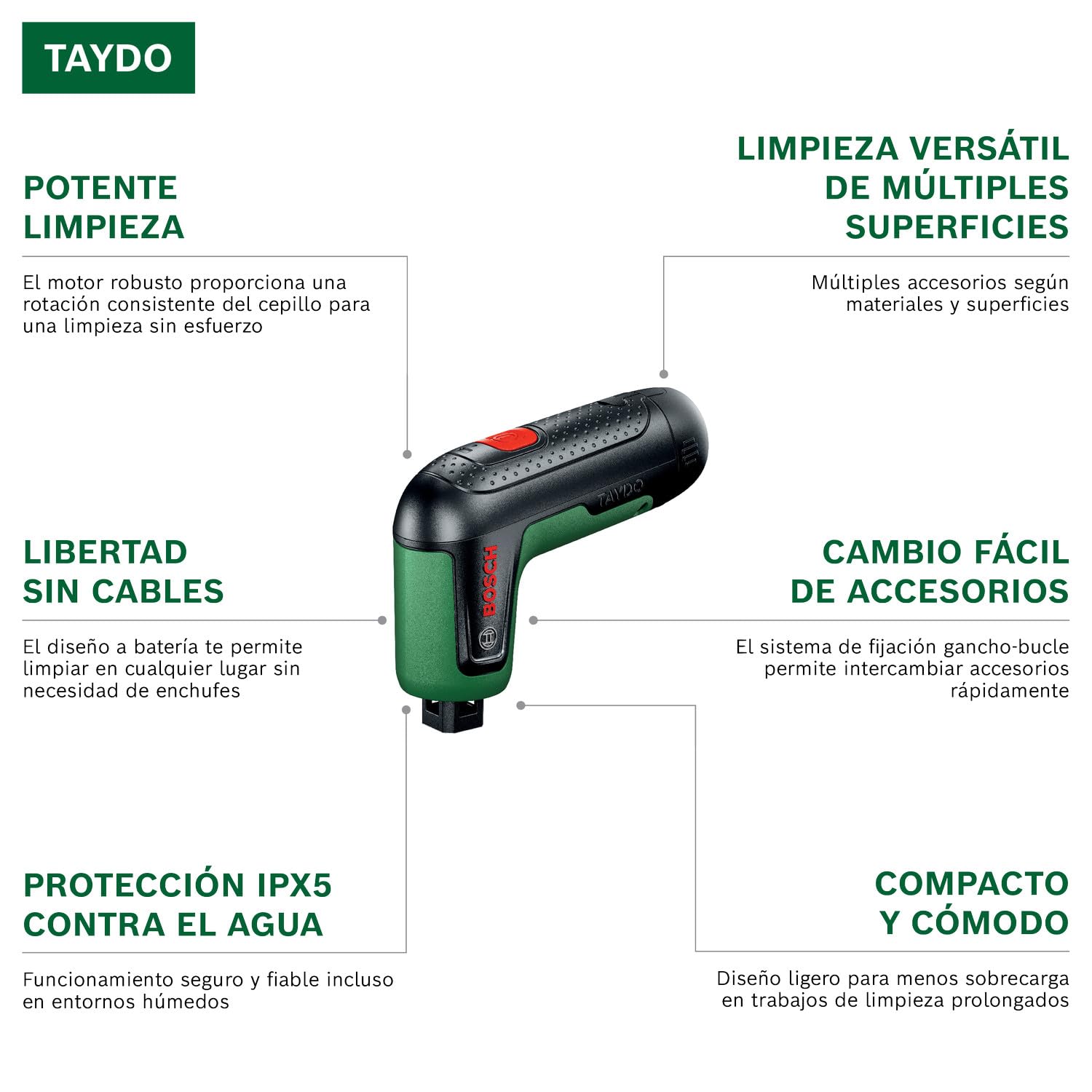 Bosch TAYDO (UniversalBrush 4V) Cepillos eléctricos a batería (Incl. Kit de 12 Accesorios y Bolsa de Transporte, en Caja de cartón)