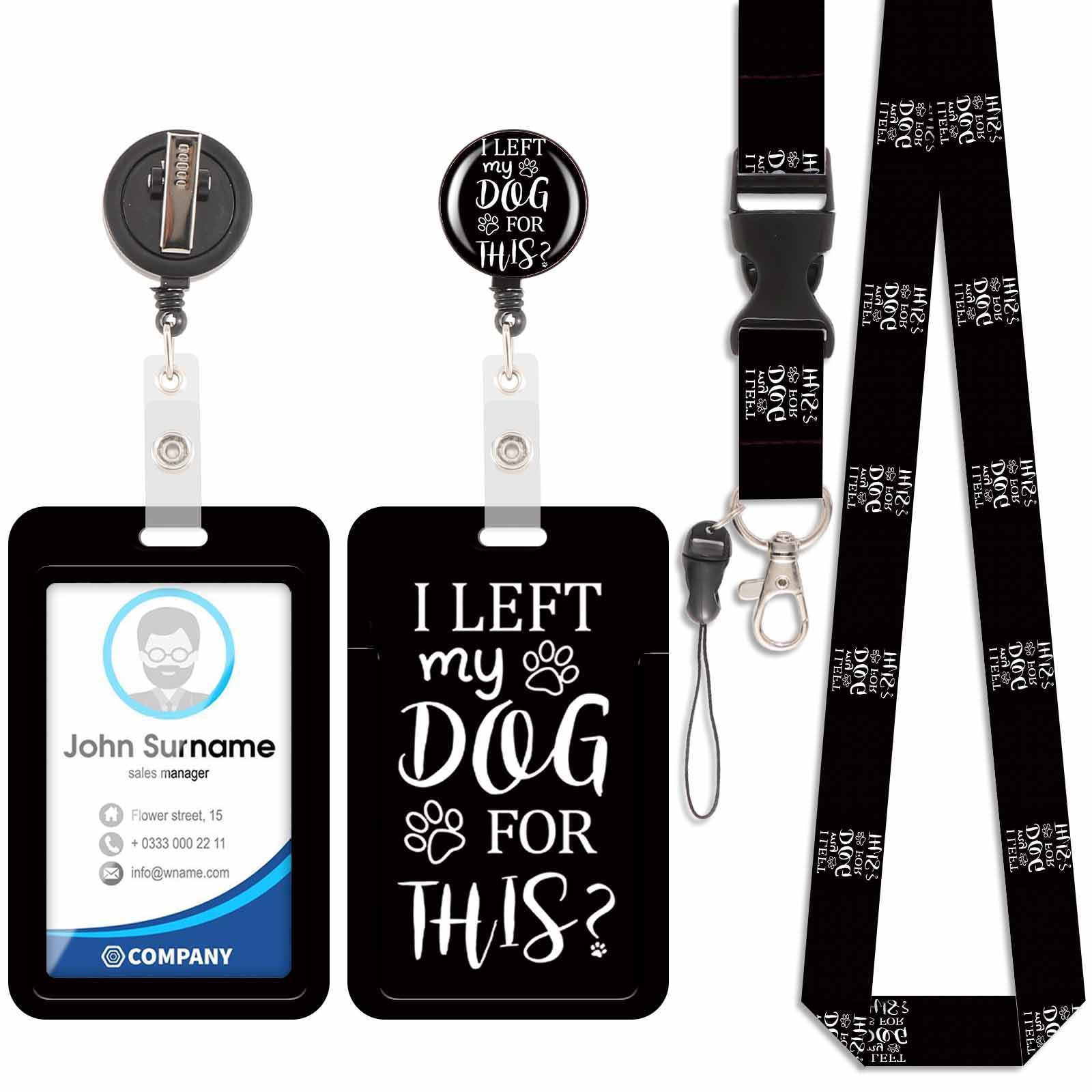 Badge Holder with Lanyard, ID Badge Holders with Detachable Cute Lanyard, Retractable Badge Reel Carabiner Clip, Personalized Vertical Card Cover Case Protector for Nurse Teacher Student (Text)