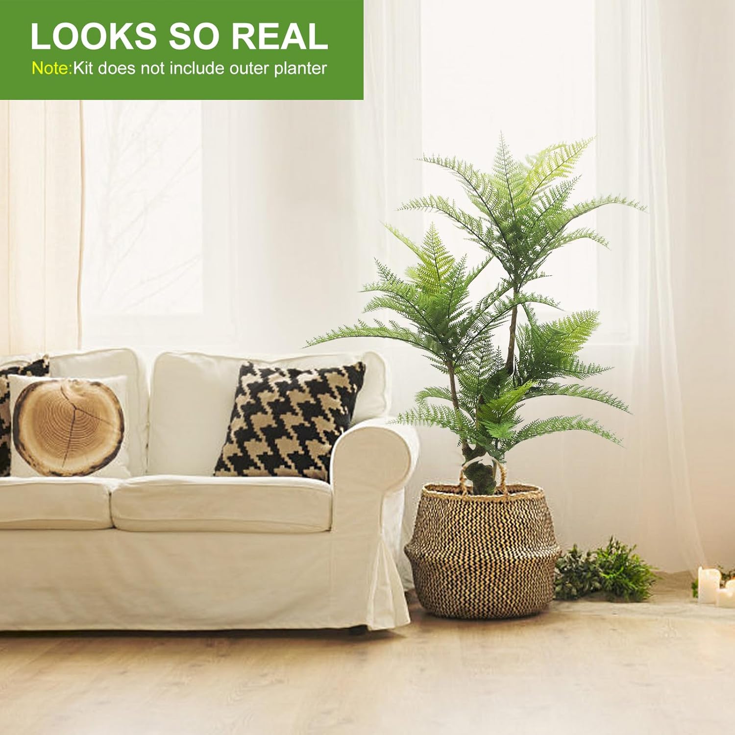 Artificial Tree Plant 3Ft Fake Tropical Fern Tree with Three Realistic Trunks,Faux Trees Indoor for Home Indoor Outdoor Office Modern Decor Housewarming Gift (1-Pack)