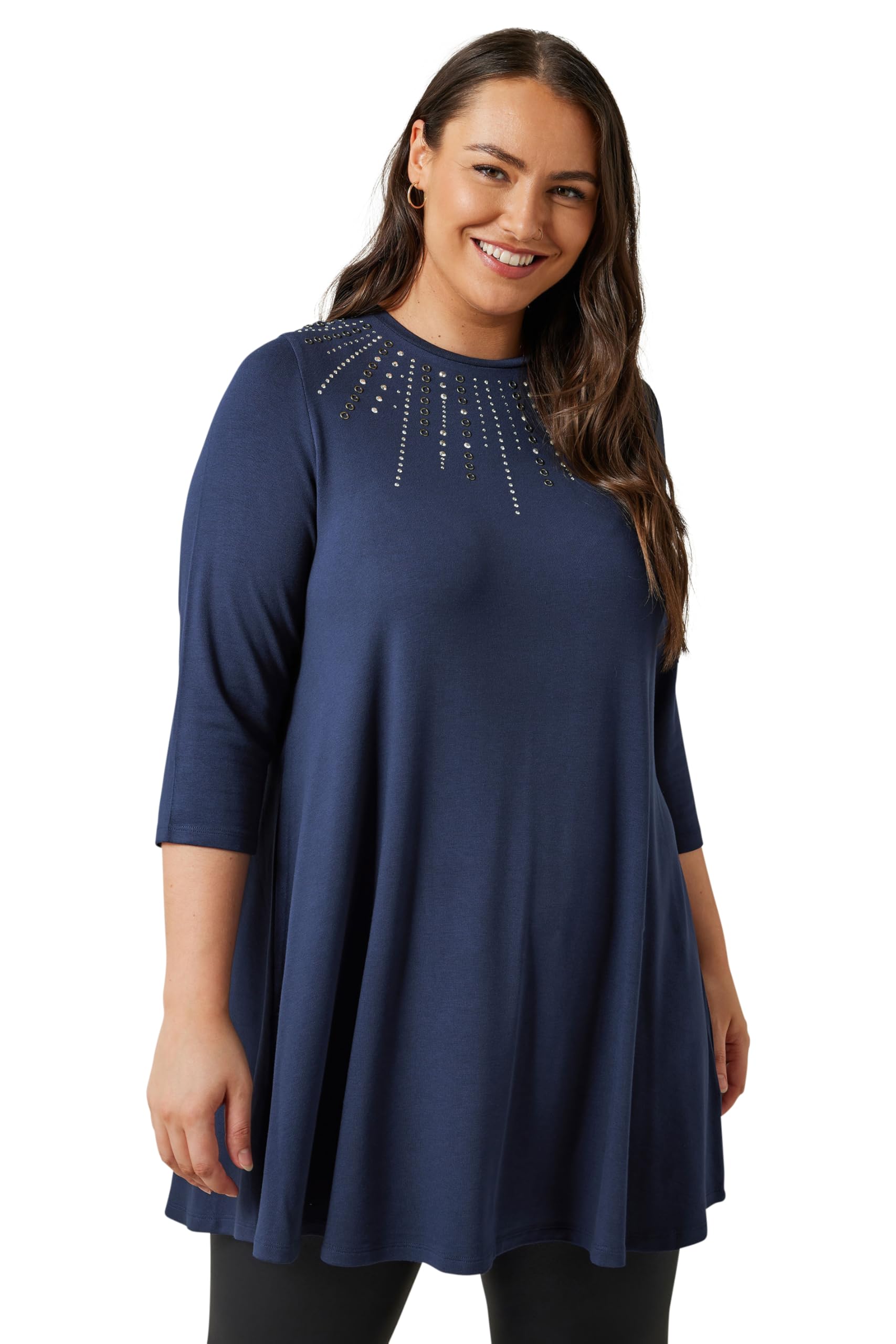 Evans Women's Blue Curve Navy Sequin Embellished Longline Top - Plus Size Curve