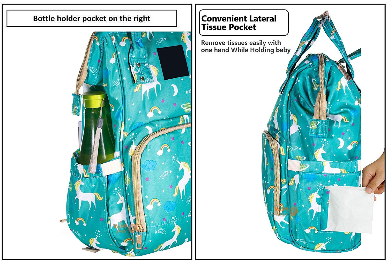 House of Quirk Baby Diaper Bag Maternity Backpack (Green Unicorn) 1