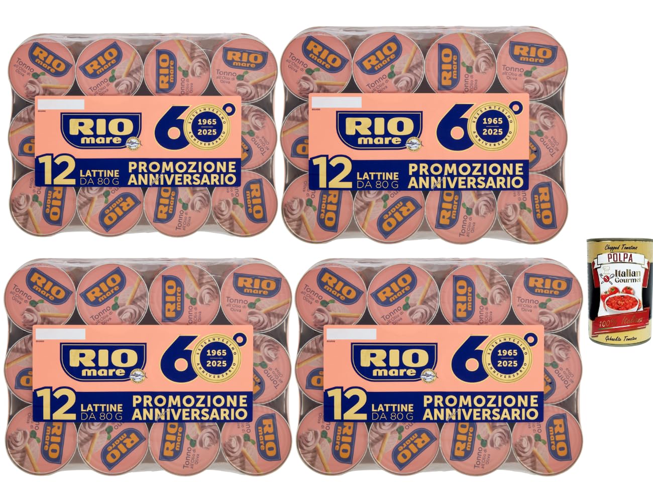 Italian Gourmet Tonno all'olio di oliva, Thunfisch Vorrat 48 x 80g | Tranci teneri ricchi di proteine, certificazione FSC, für Salate und, Gesamtnettogewicht 3,84 kg + Kostenlos Polpa 400g