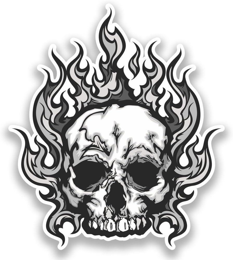 2 x 30cm/300mm Flaming Skull Vinyl Stickers Horror Scary #7173