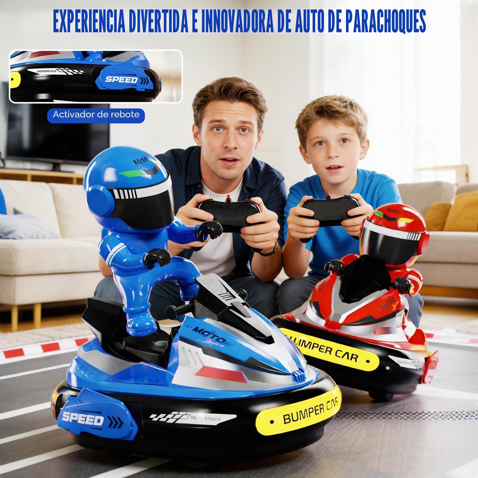 Coche Teledirigido de Juguete, 2 Piezas RC Colisión Coche Super Bumper Car, 360° Drift Stunt Auto Scooter, Luz LED y Música, Coche Teledirigido con Muñeca Eyectora, Regalos para Niños,Niñas