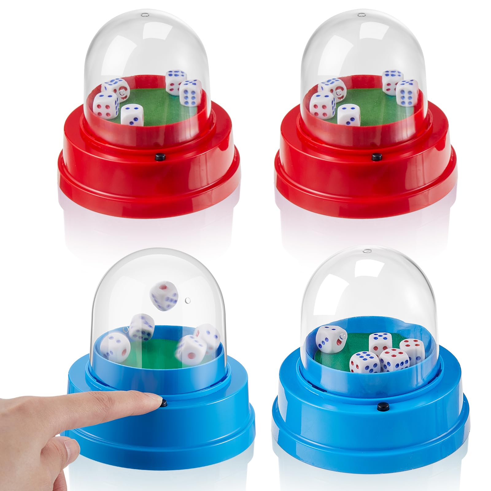 4 Pcs Dice Poppers for Classroom Game Dice Popper Game Accessory Learning Dice Shaker Cup Clear Mechanical Dice Spinner for Boys Girls Trivia Nights Math Team Family Travel Activity