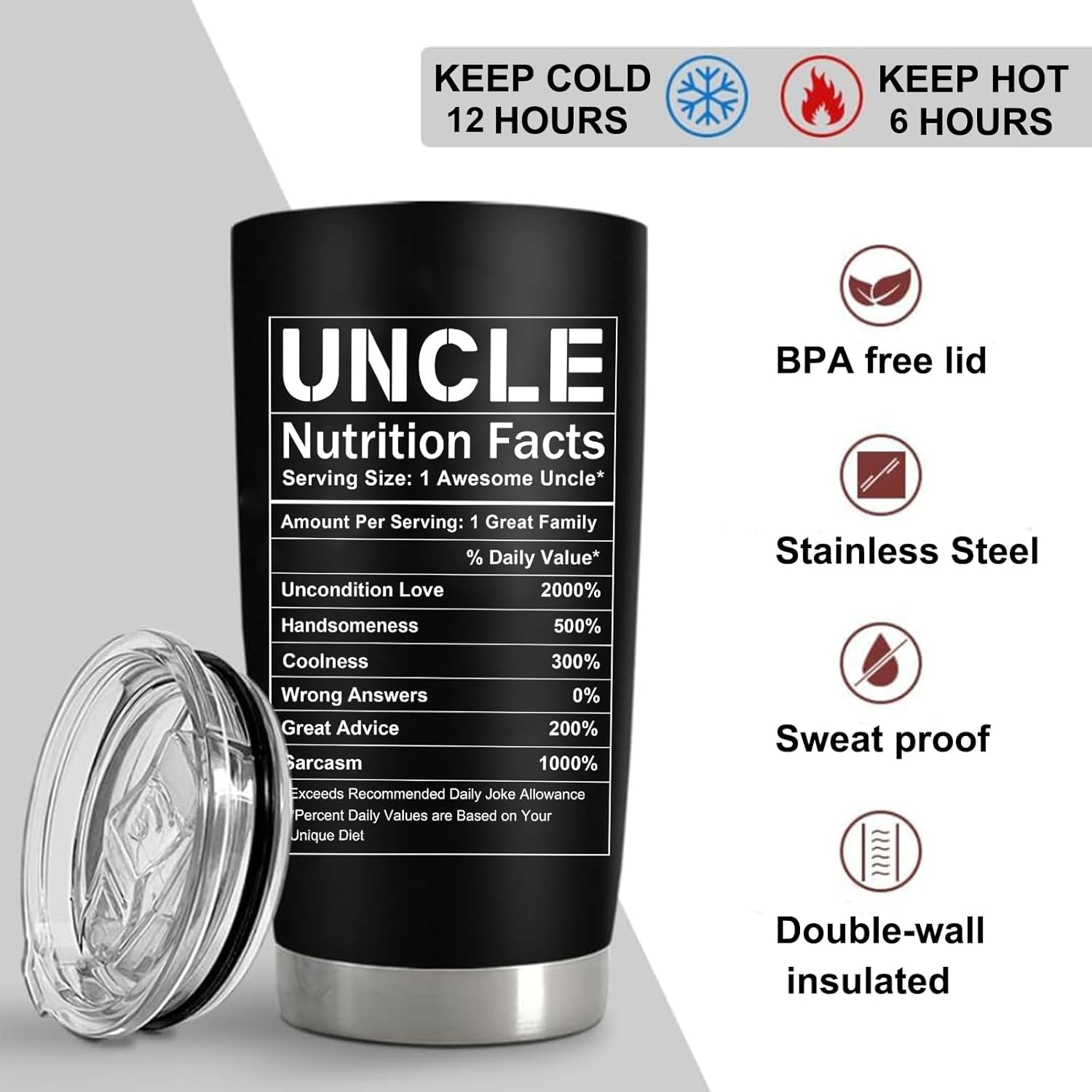 Best Uncle Ever Tumbler with Lid, Gifts for Uncle from Niece Nephew Brother, Birthday Xmas Present Ideas for Men Him from Kids, 20 Oz Coffee Tumbler - Image 3