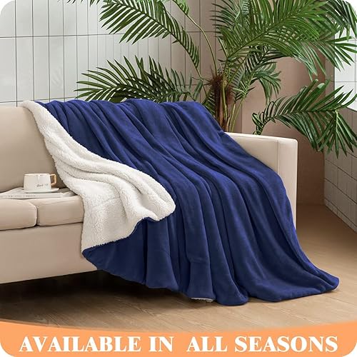 Miniatura 3 de Manta de forro polar Sherpa tamaño Queen para adultos, súper suave y cálida, mullida, acogedora manta de cama de lujo (azul rey, Queen (90 x 90