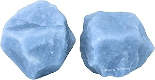 Angelite Raw Crystals and Healing Stones, Natural Rocks for Tumbling and DIY Raw Stones and Crystals (2 Pieces)