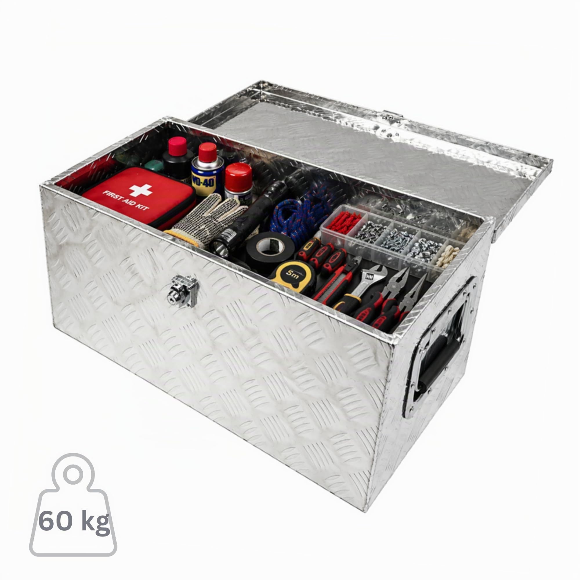 PROREGAL Boite rangement pour remorque TITAN abschließbar HxLxP 25x68x30cm avec couvercle et 2 clés aluminium Boîte à Outils pour Camion Coffre de Timon Caisse à Outils