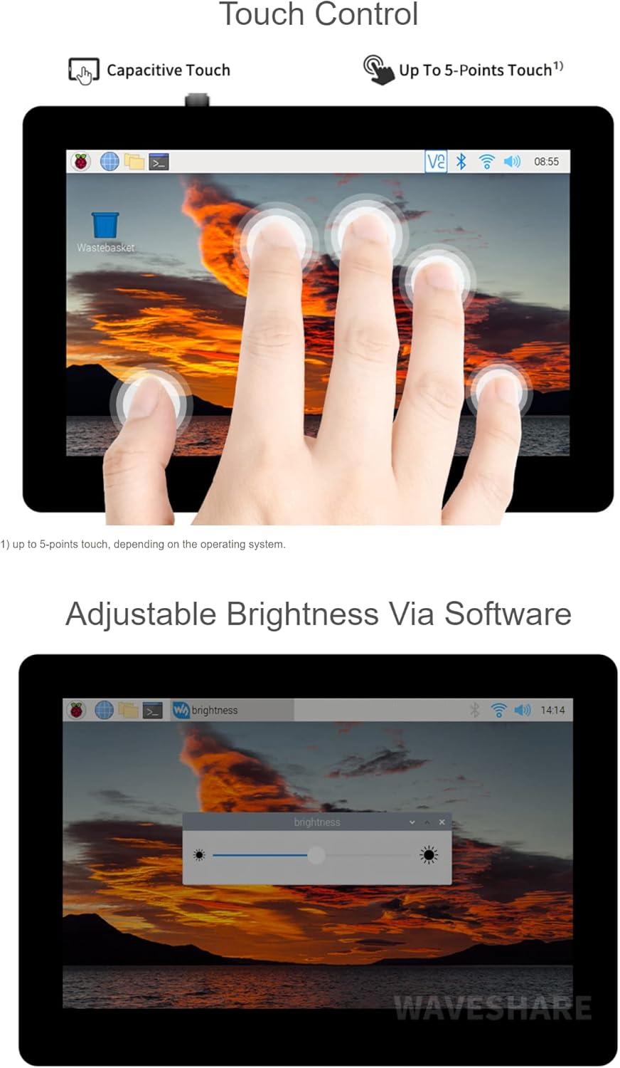 5inch IPS Touchscreen for Raspberry Pi DSI LCD Screen 800×480 Capacitive Touch Display Support Raspberry Pi 4B 3B+ 3A+ 3B 2B B+ A+ CM3/3+/4 Compatible with RasPi OS/Ubuntu/Kali/WIN10 IoT/Retropie