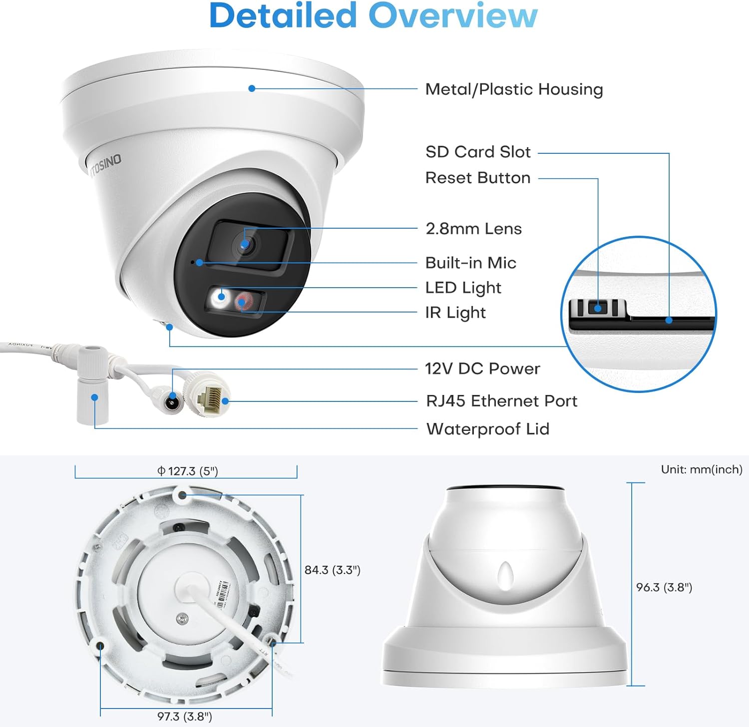 Contents of the HITOSINO 5MP IP PoE Turret Camera box