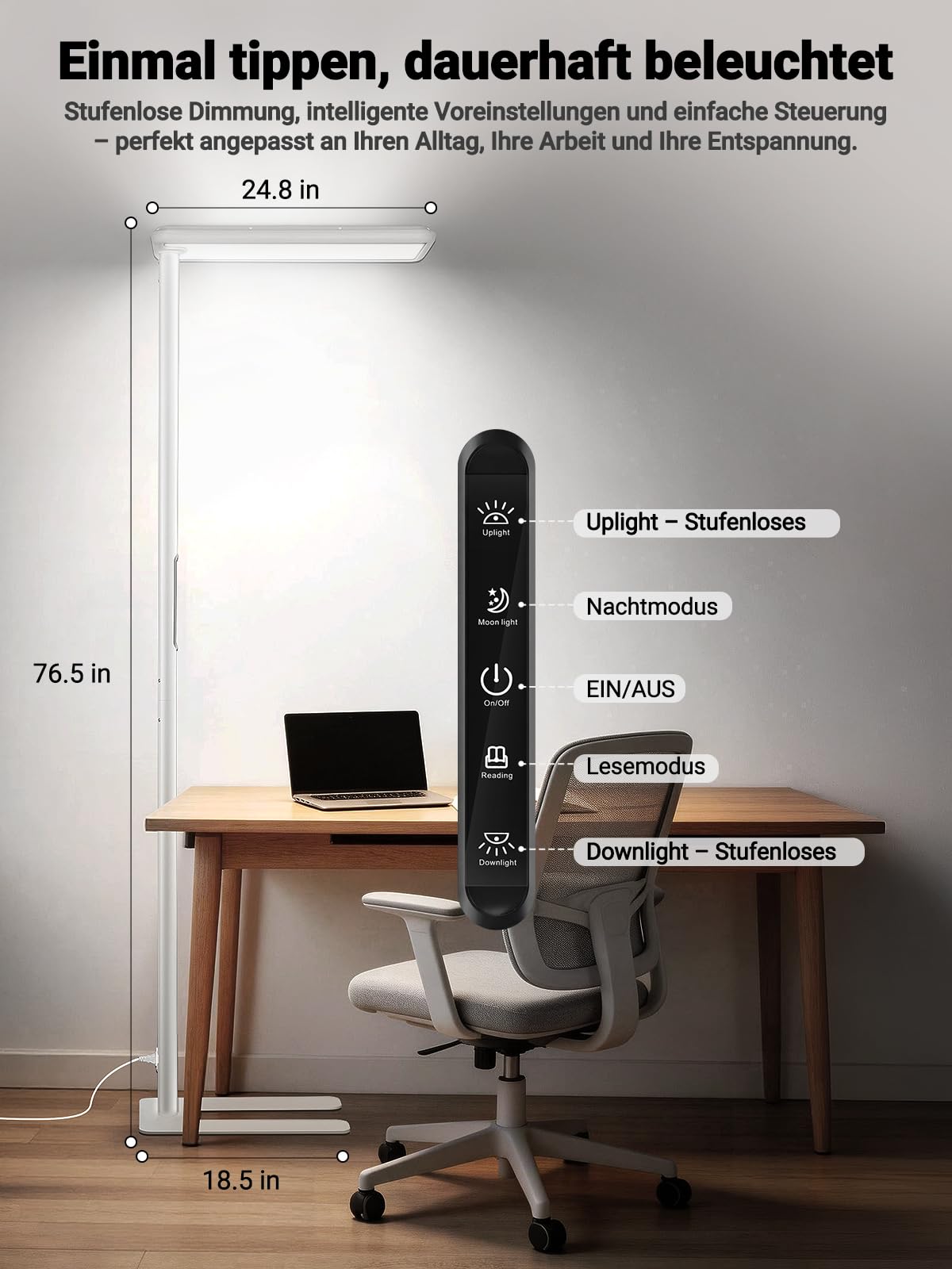 LED Büro Stehleuchte dimmbar, 100W 8300lm, UGR<19 blendfrei, CRI≥97 Tageslichtlampe Stehlampe, Up & Downlight Deckenfluter LED, 4000K Neutralweiß, Stehlampe Schreibtisch Home Office Wohnzimmer
