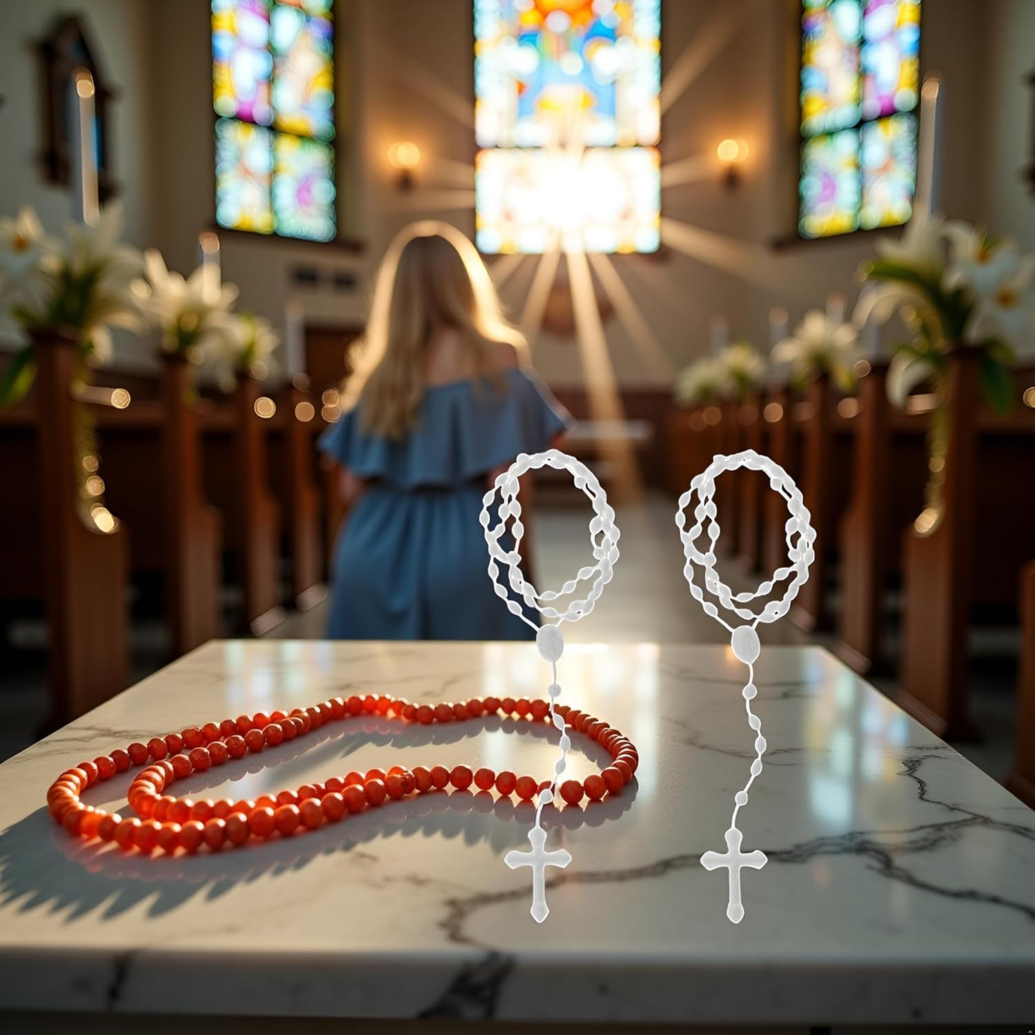 2Pcs Plastic Rosary Beads Luminous Necklace Catholicism Prayer Religious Jewelry, Cross Necklace for Women, Cross Necklace for Men, Women's Chain Necklaces, Men's Necklaces - Image 7