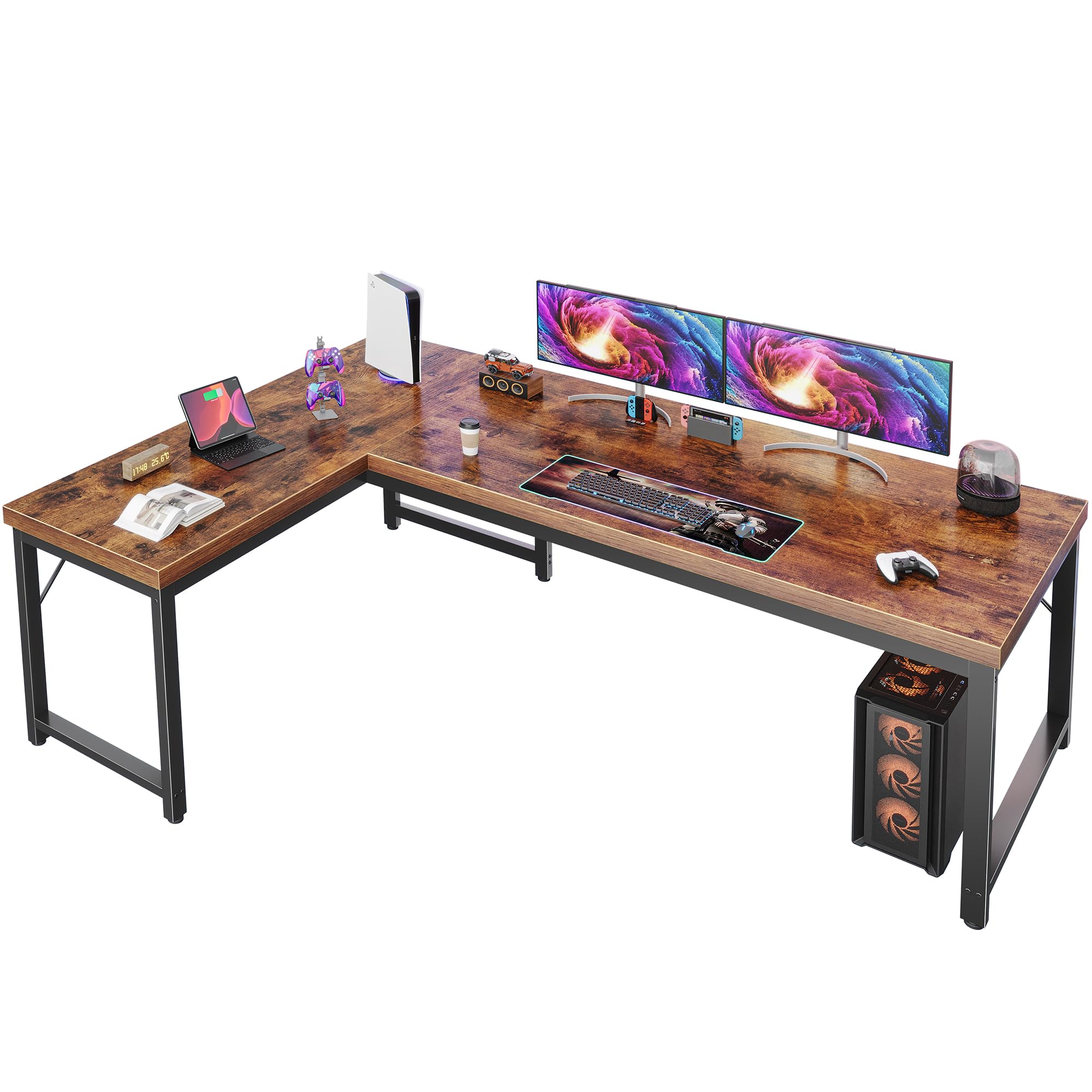 Huuger 63 Inch L Shaped Desk with 0.95 Inch Thicker Desktop, Reversible Computer Desk, Larger Corner Office Gaming Desk, Robust Metal Frame, for Home