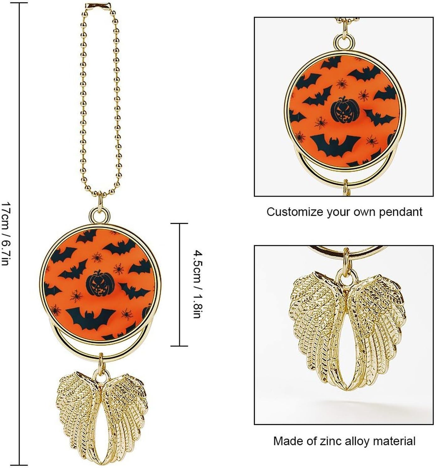 Pumpkin Black Spider Web Bat Guardian Angel Car Charm for Rear View Mirror image 2