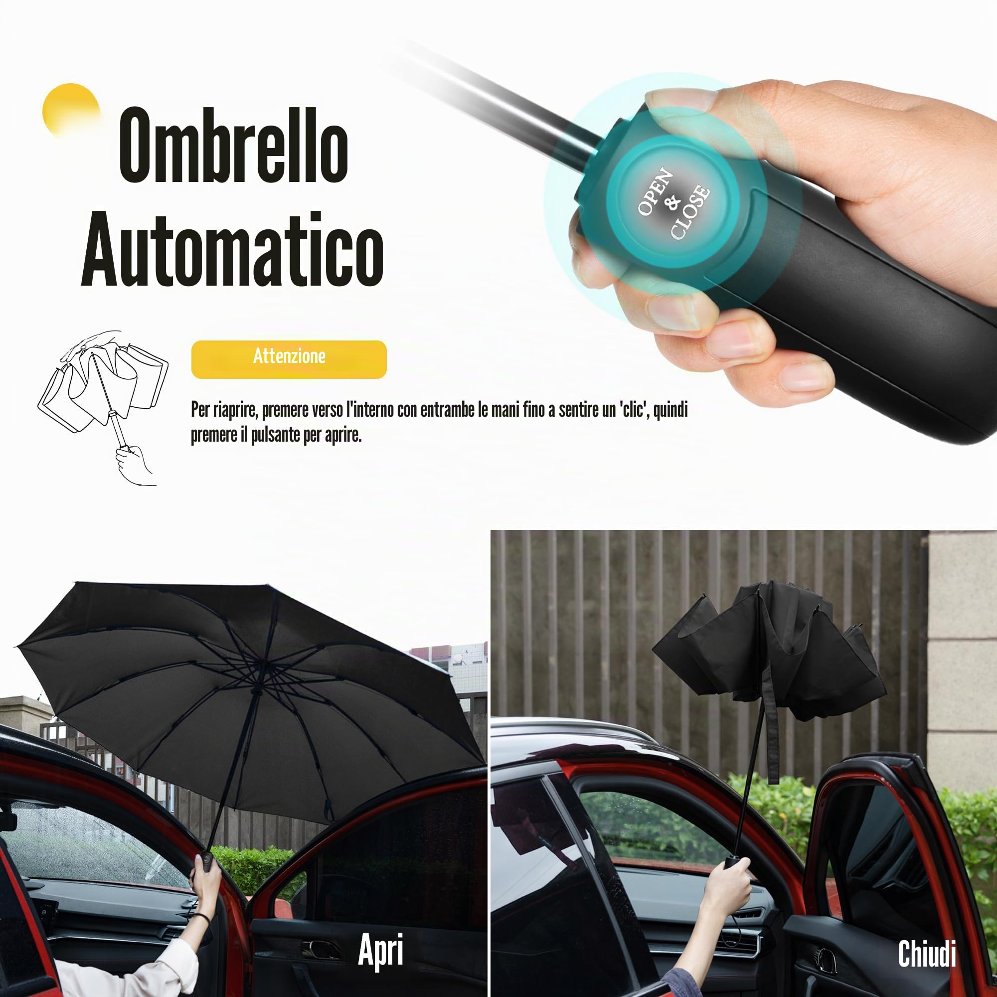 Conlun Ombrello pieghevole compatto anti-tempesta - antivento automatico nero per uomo, rivestimento in teflon 210T, inverso da 105 cm, da pioggia grande 10 ossa Regali di Natale