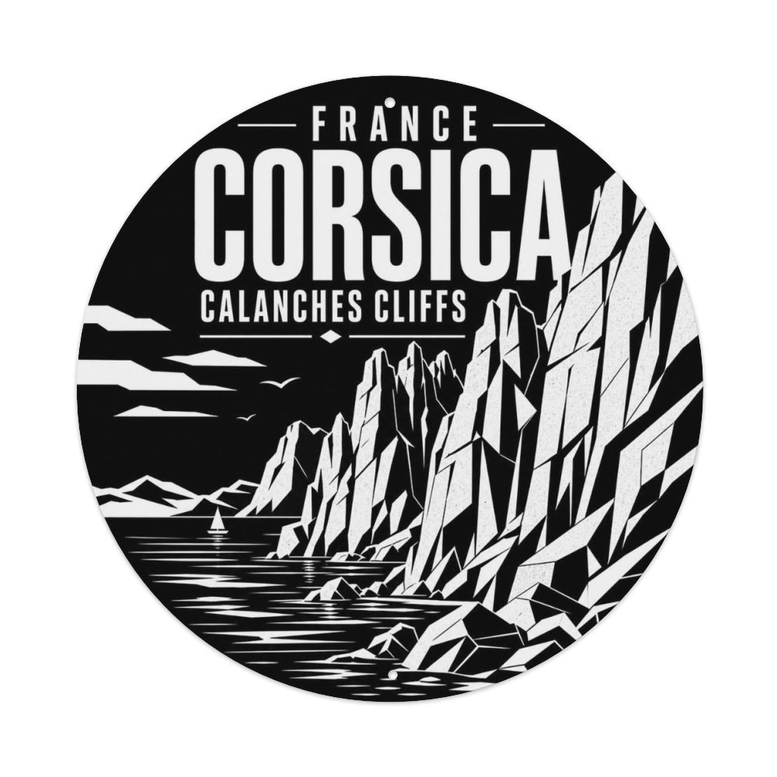 Corsica Calanches French Monochrome Island Travel Metal Tin Sign