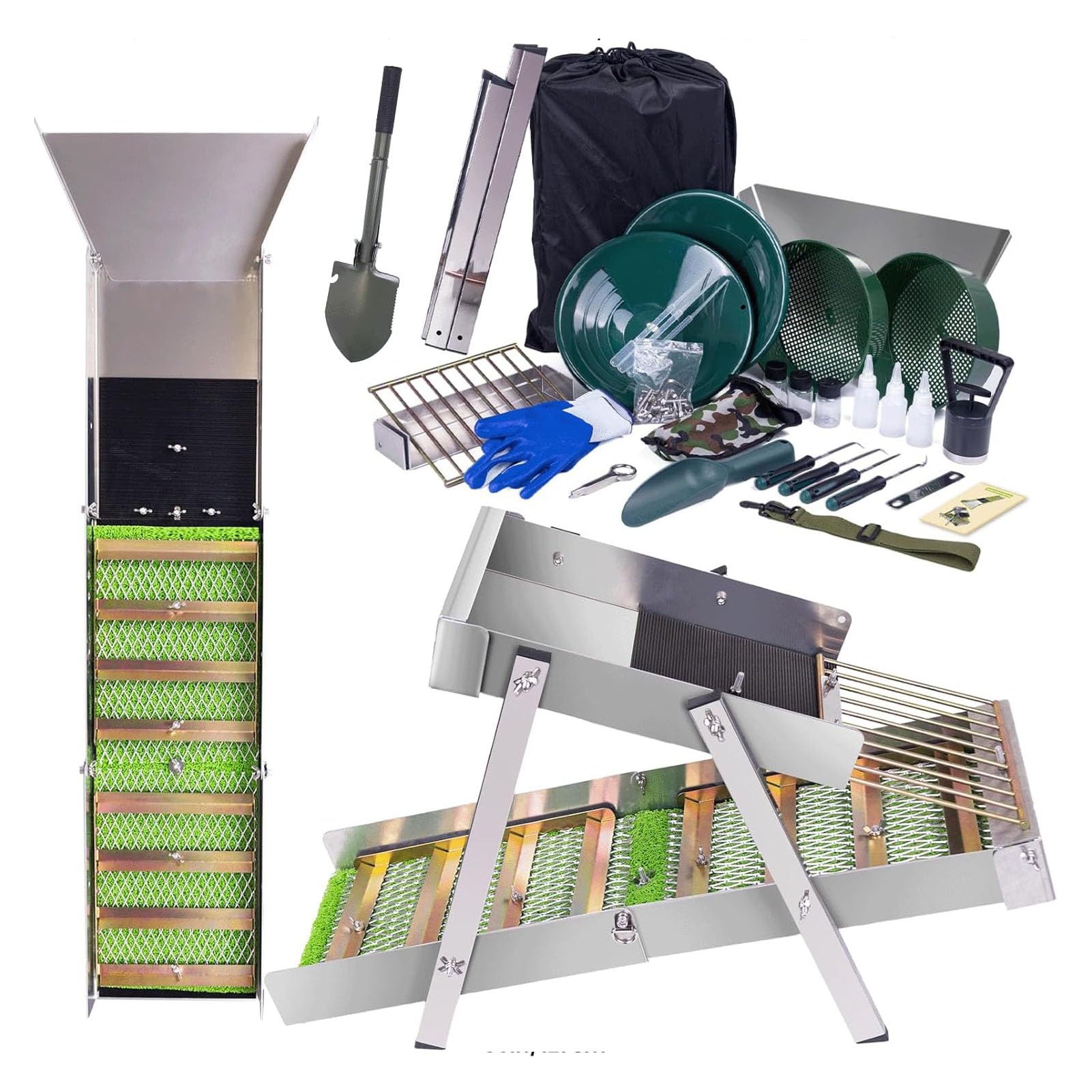 Fockety Kit Completo de 30 Pezzi per Ripiano in Oro con 50 "Sluice Box Pieghevole in Lega di Alluminio, Attrezzatura per Prospezione D'oro per L'estrazione Dell'oro per Fiume