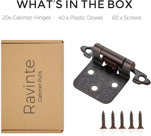 Vista 69 de Ravinte Paquete de 50 (25 pares) de bisagras superpuestas de 1/2 pulgada (variables), montaje frontal semicimoterminente de cierre automático