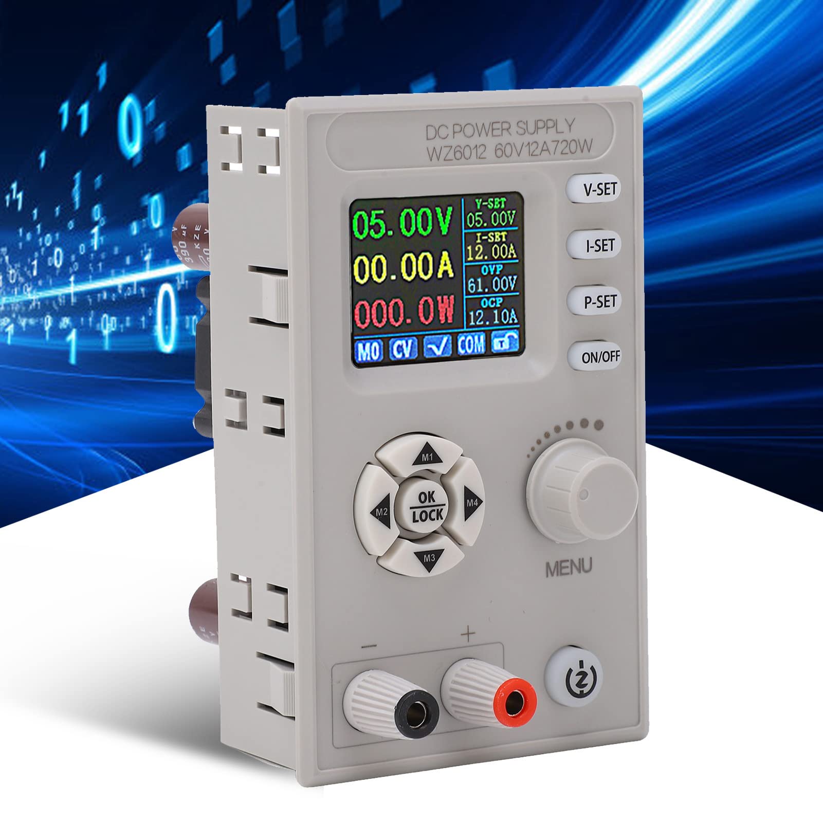 DC-stabilisiertes Netzteilmodul, Einstellbar, Hoher Wirkungsgrad, 60 V, 12 A, für Heimwerkerprojekte und LED-Beleuchtung, ABS, Rotes Kupfer