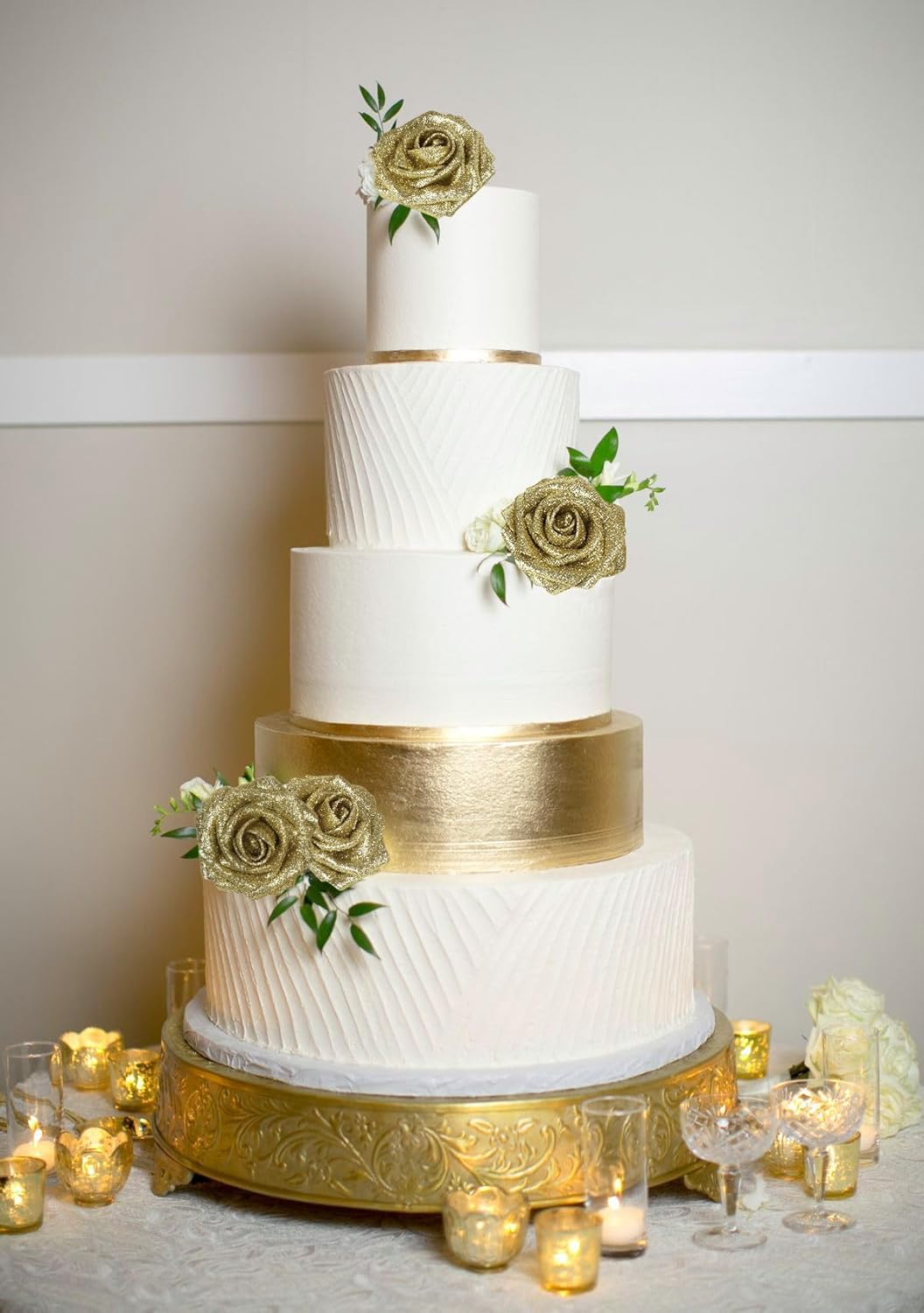 Gold Glitter Roses 30PCS 3.15" Artificial Roses with Stems for DIY Wreath Wedding Christmas Home Party Decor - Image 6