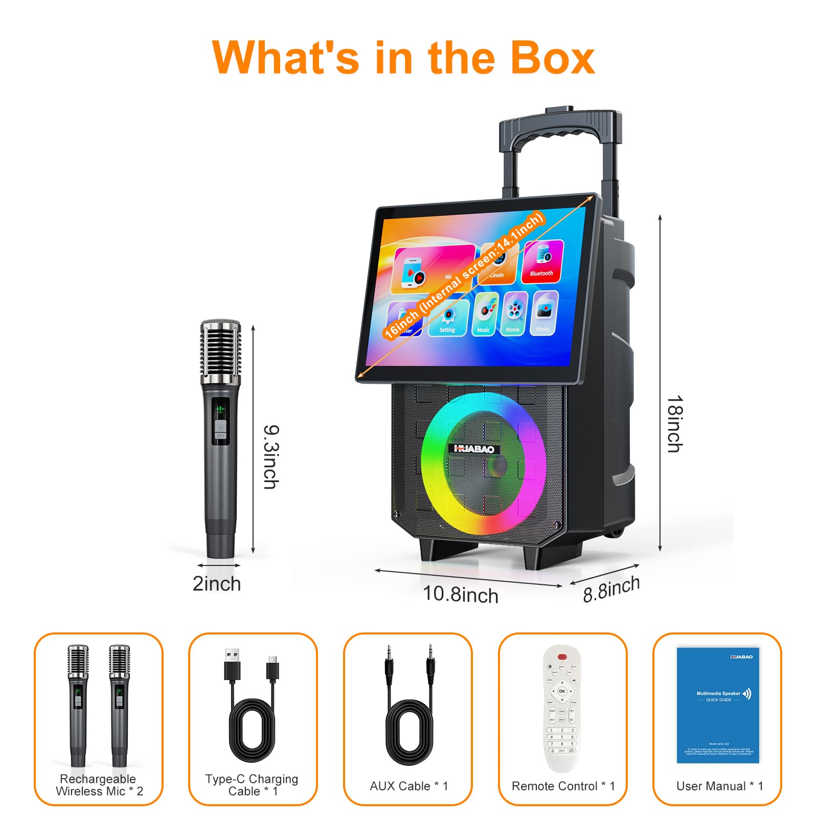 Macchina Karaoke del carrello con lo schermo, mirroring senza fili dello schermo per il sistema iOS & Android