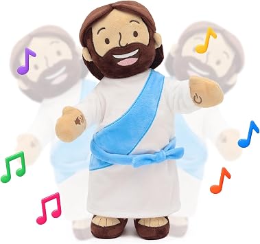Yelakey Dancing Jesus Doll, 14" Musical Jesus Plush with 4 Christian Songs, Interactive Christian Plush Toy for Kids and Adults, Christmas Easter Baptism Gift