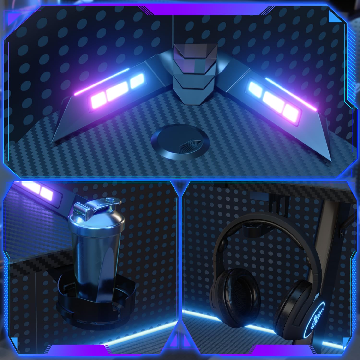 Devoko Bureau Gaming LED 120×60cm,Contrôleur Touché de Lumière par USB, Plusieurs Modes de Changement de lumière,Porte-gobelet et Crochet pour Casque, Bureau Gamer Informatique Ergonomique, Noir
