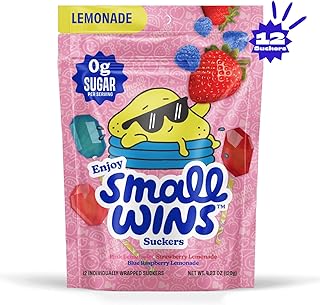 Enjoy Small Wins Candy by Jayson Tatum – Sugar Free Lollipops, Healthy Vegan Candy, Low Calorie Sweet Treats, Keto Friendly Snack, Organic Plant-Based Ingredients, Non GMO, Lemonade Variety Pack, 12 Count, 4.23 Oz