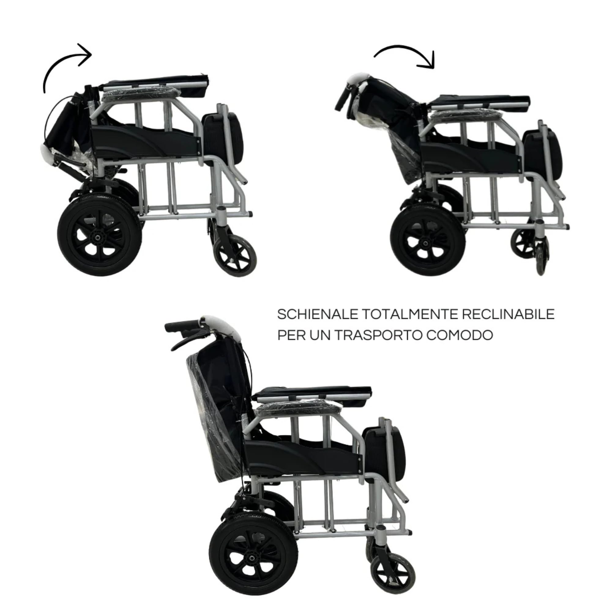 Sedia a Rotelle da Transito, Dimensioni Ridotte, Pieghevole, Alluminio, Leggera, Seduta 46 cm, Peso 12 KG, Per Interni e Spazi stretti