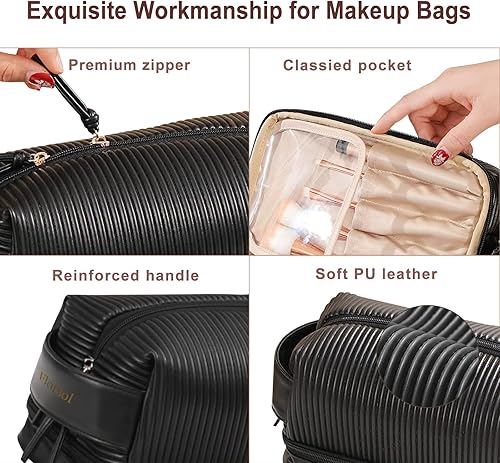 Miniatura 5 de Nueva bolsa de cosméticos de viaje de gran capacidad, bolsa de maquillaje de almacenamiento multifuncional, bolsa de maquillaje de cuero PU, bolsas