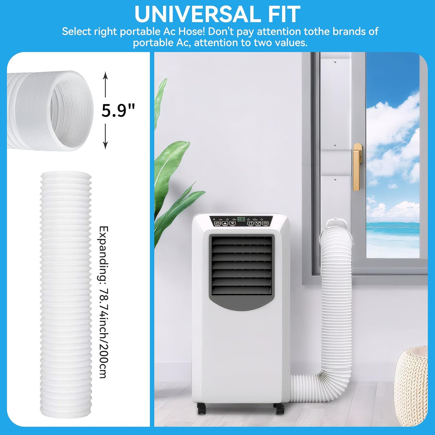 Portable Air Conditioner Window Vent Kit: Qoosea Adjustable AC Window Seal Kit with 5.1 & 5.9 Inch Exhaust Hose Sliding Window Upgraded Adjustable AC Vent Kit for Sliding Horizontal & Vertical Windows