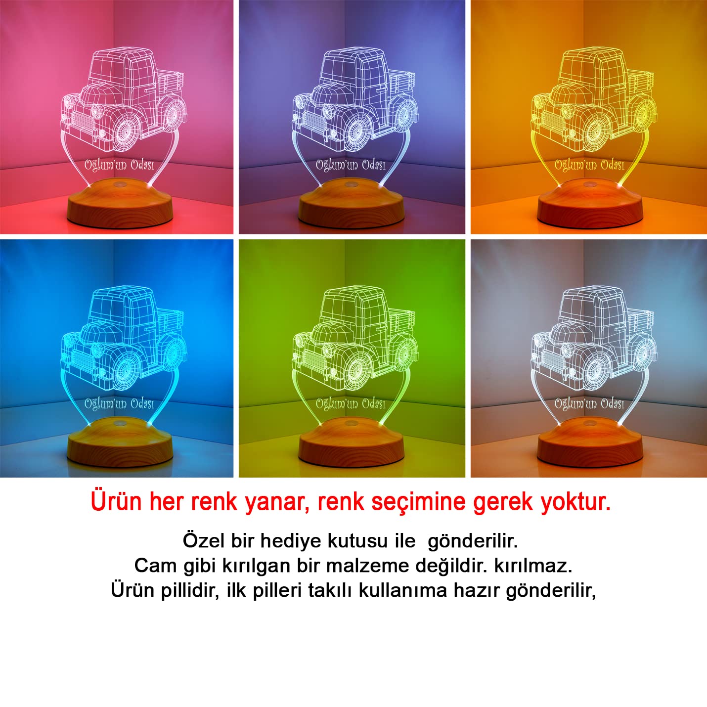 Çocuk Bebek Odası Lambası 3D Kamyon Araba 3 Boyutlu Led Lamba, Yenidoğan Hediyesi Erkek Bebek Çocuk Hediyesi