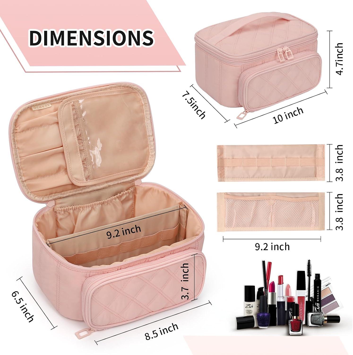 OCHEAL Initial Makeup Bag,Purple Travel Makeup Organizer Case Beauty Toiletry Cosmetic Bag with Rainbow, Trendy Stuff Personalized Gifts for Women and Girls-Q