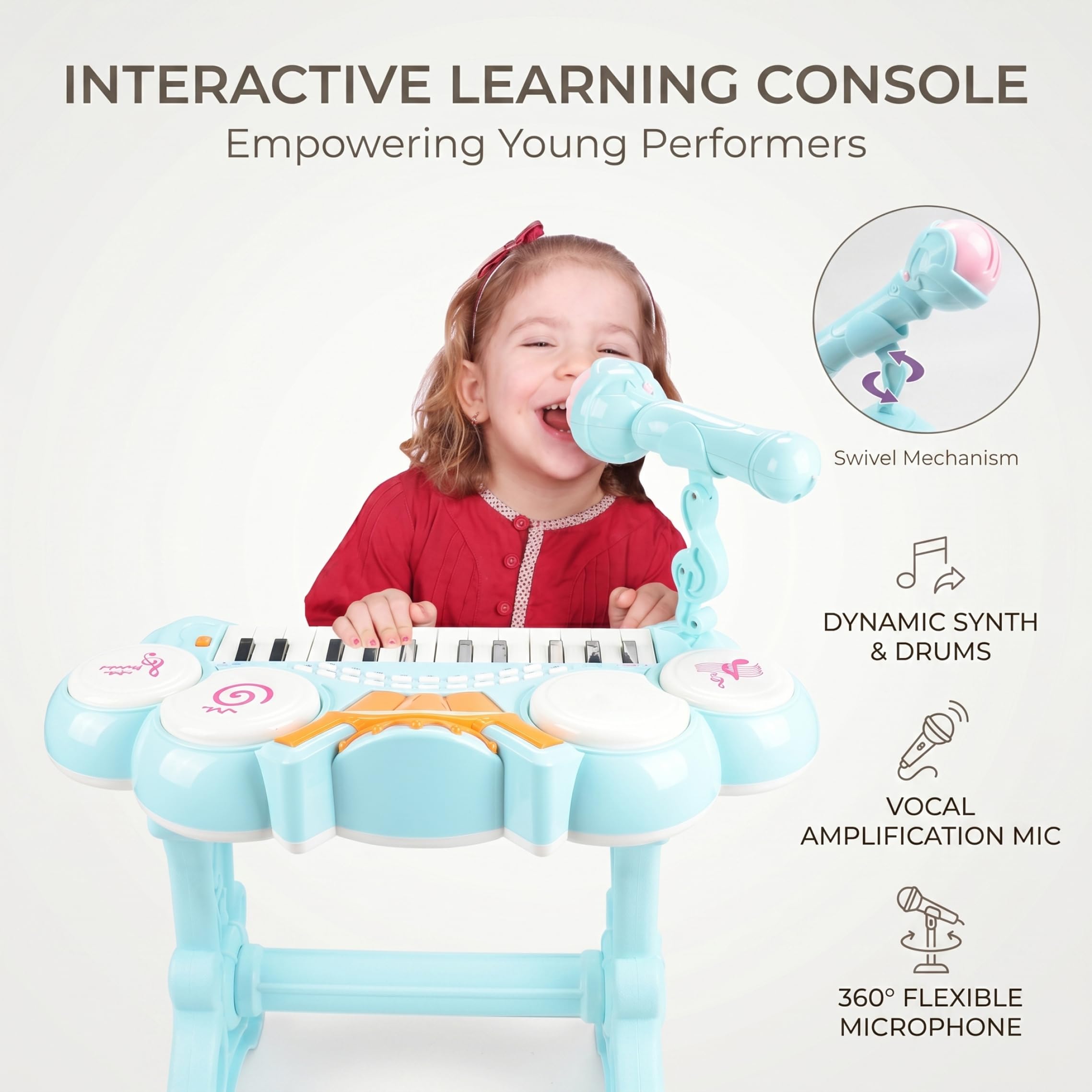 DJ Table Baby, Juguetes Musicales para bebés, Piano electrónico para niños pequeños con micrófono Giratorio y Altavoces duales para niños y niñas, Estilo 1, Set de DJ, Mesa para pequeños
