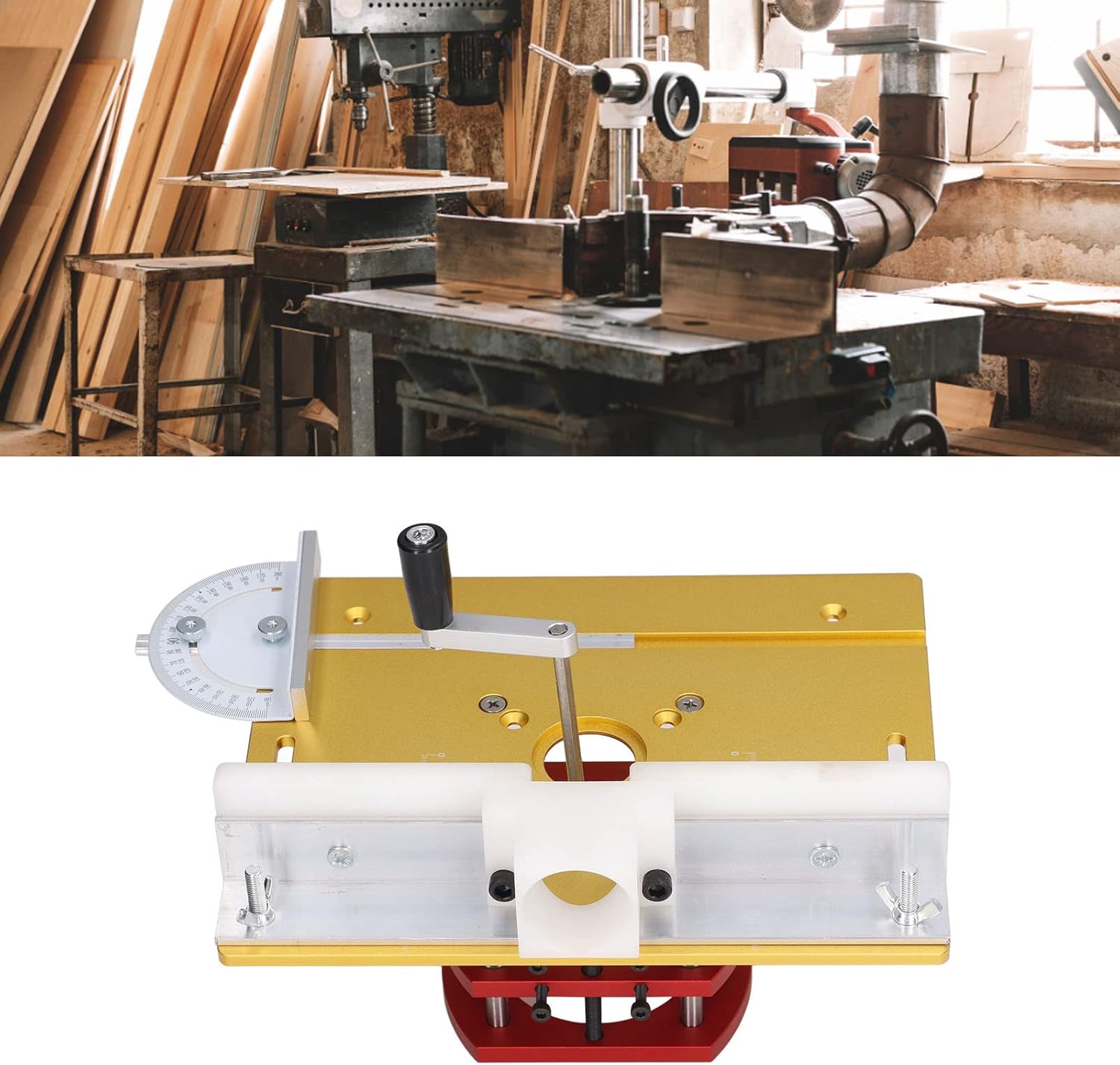 Router, Router Table System Router Plate Insert Router Table Plate Insert, Router Kit Manual Lifting Router System Kit with 2 Dust Collection Ports (Gold)