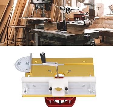 Router Lift Kit, Router Lift with Top Plate, Insert Ring Kit, Angled Disc Aluminum Router Table Insert Plate, Woodworking Slot Trimming Chamfer Tabletop, Router Trimmer Tool Gold
