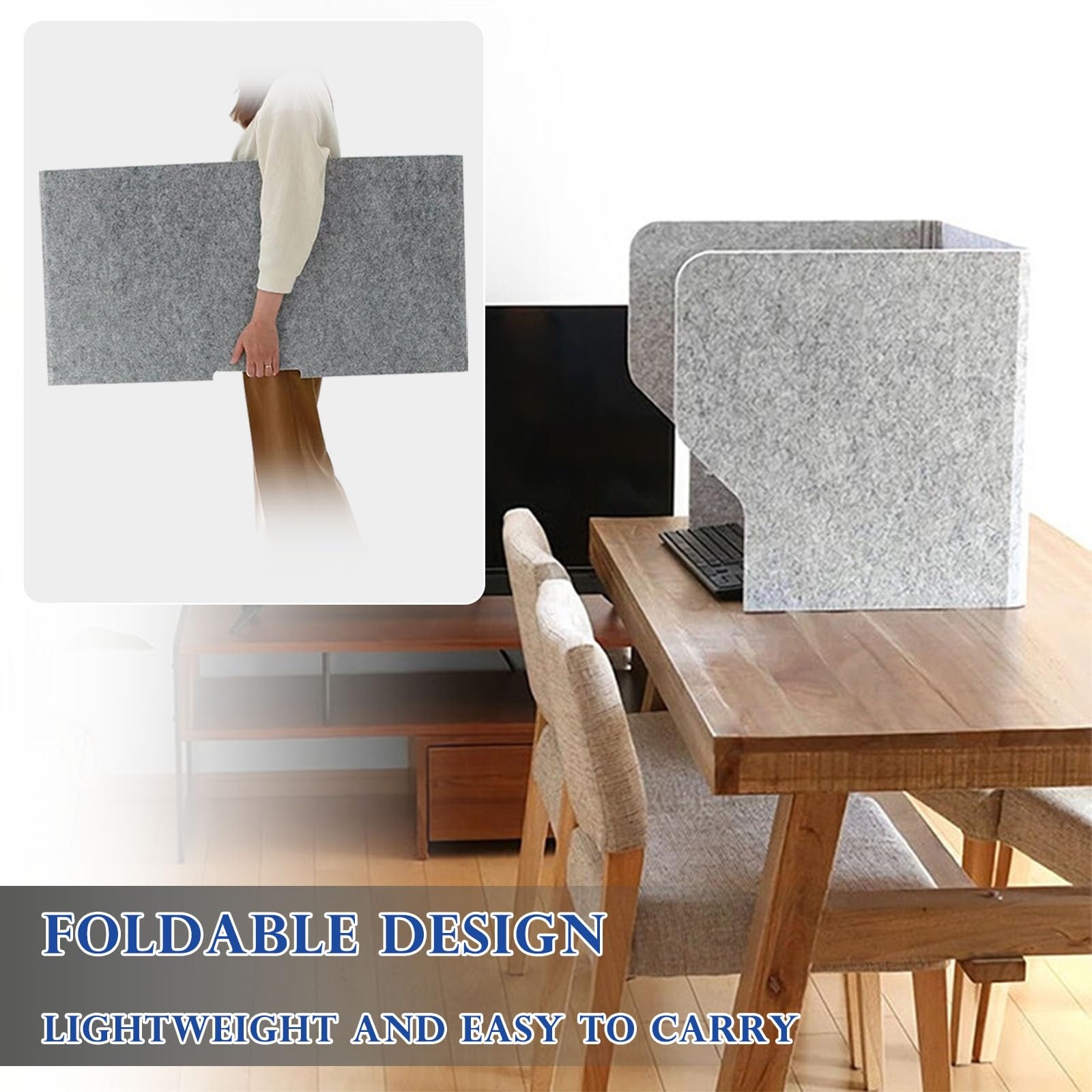 Panel de escritorio de fieltro acústico en forma de U, 80 cm, división insonorizada independiente para el hogar, oficina, biblioteca y aula, divisor reductor de ruido (gris agua, 60 x 120 cm)