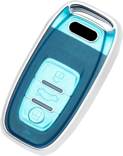 TANGSEN Funda para llavero inteligente transparente azul esmerilado TPU cubierta plateada compatible con Audi A4 A5 A6 A7 A8 W12 Q5 híbrido R8 RS5