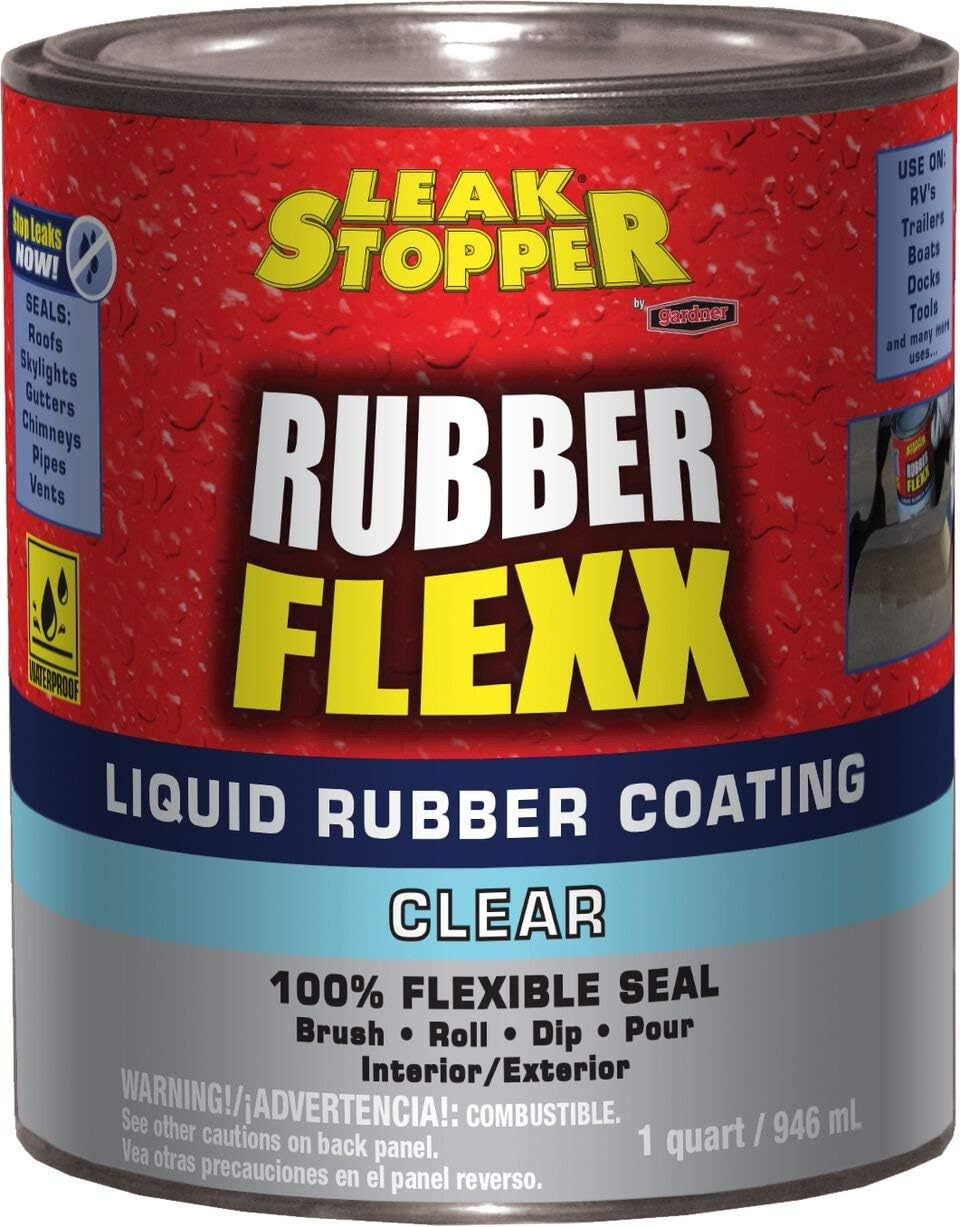 Leak Stopper Rubber Flexx Liquid Rubber Coating - Seal & Waterproof Protection – for Boats, Roof, Tents, Machinery, Buildings, Interior, Exterior – Clear 1 Quart
