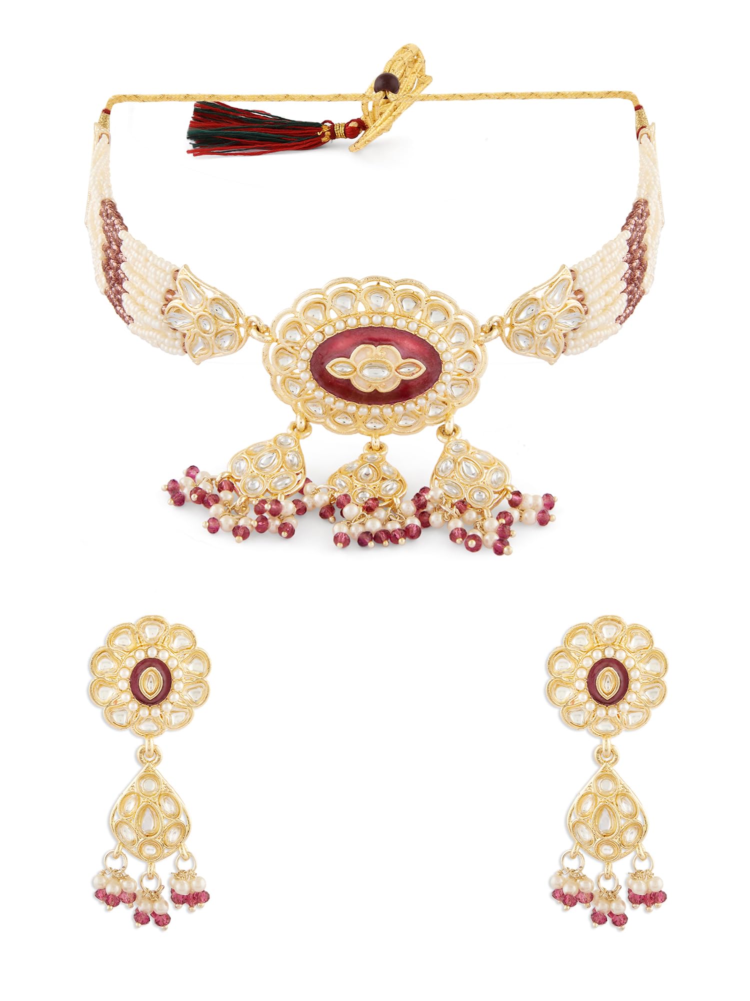 ZAVERI PEARLS Wine Color Meenakari Multistrand Beaded Kundan Choker Necklace & Earring Set For Women-ZPFK17591 (B0CWNVMK9Z) Amazon Price History, Amazon Price Tracker